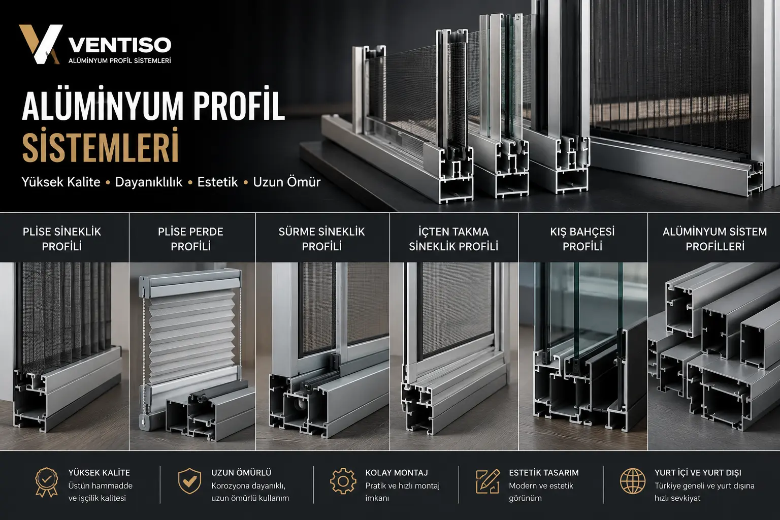 Ventiso Al&uuml;minyum Profil Sistemleri | Plise Sineklik, Plise Perde ve S&uuml;rme Sistemler